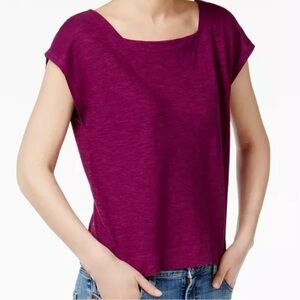Eileen Fisher Women XL Purple Top Crop Boxy Square Neckline Hemp Organic Cotton